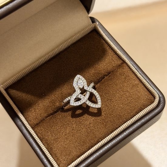 Chanel Hollow Clover Marquise Diamond Silver Ring