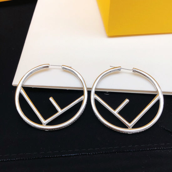 Fendi Rhinestone Round Glossy Silver Earrings