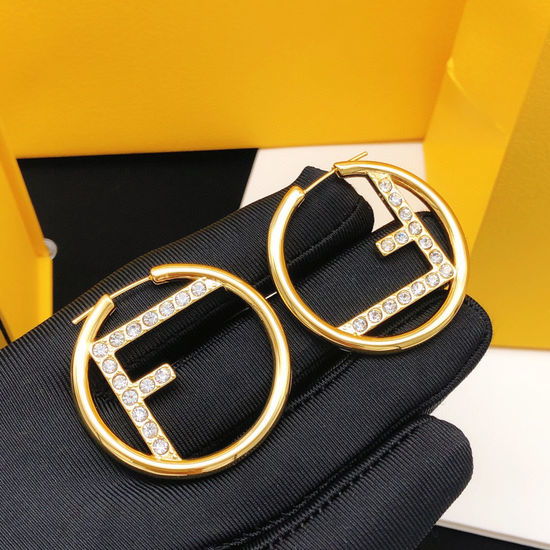 Fendi Diamond Inlaid Round Moon Earrings