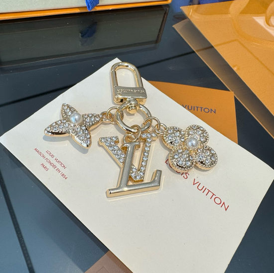 Louis Vuitton LV Crystal Flower Pendant Keychain Bag Charm