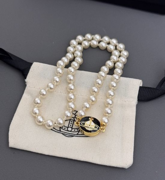 Vivienne Westhood Enamel Pearl Double-sided Necklace