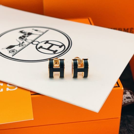 Hermes Rose Gold Enamel Stud Earrings