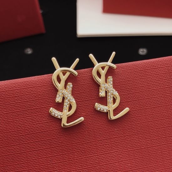 Yves Saint Laurent YSL Polished Crystal Accent Stud Earrings