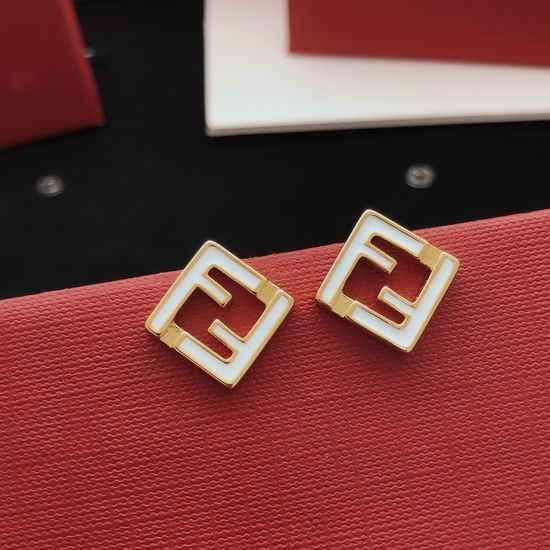 Fendi Square Hollow Brass Stud Earrings