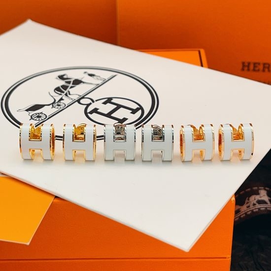Hermes White Enamel Stud Earrings