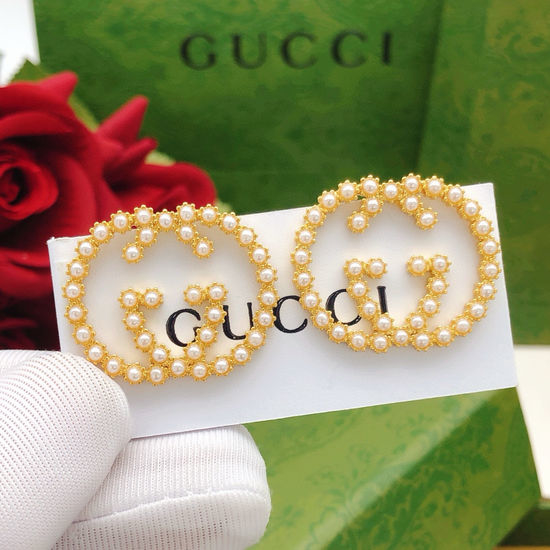 Gucci Beaded Decorative Brass Earrings Fine Jewelry