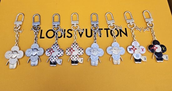 Louis Vuitton LV Crystal Embellished Keychain with Leather Strap