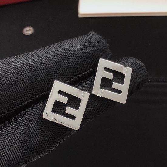 Fendi Silver Square Smooth Surface Stud Earrings