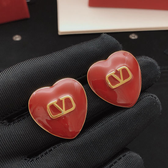 Valentino Red Heart Brass Stud Earrings