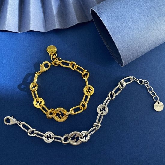 Fendi Rhinestone Inlaid Round Charm Bracelet