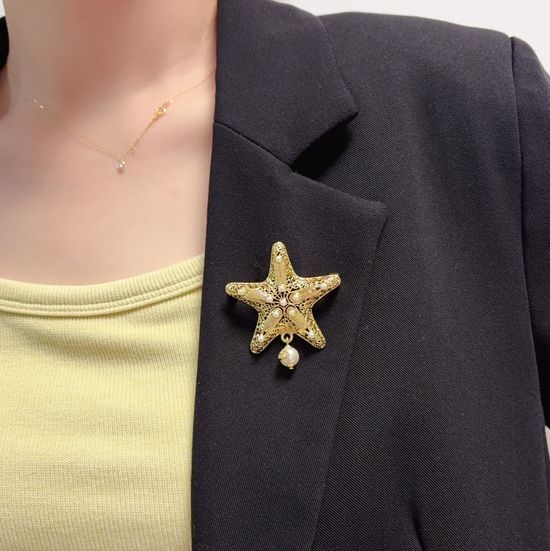 Christian Dior CD Star Pearl Inlaid Premium Brooch