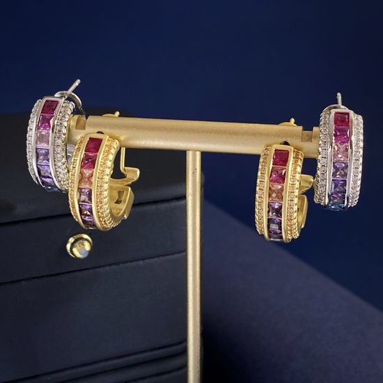 Dolce & Gabbana Vintage C Shaped Zircon Hoop Earrings