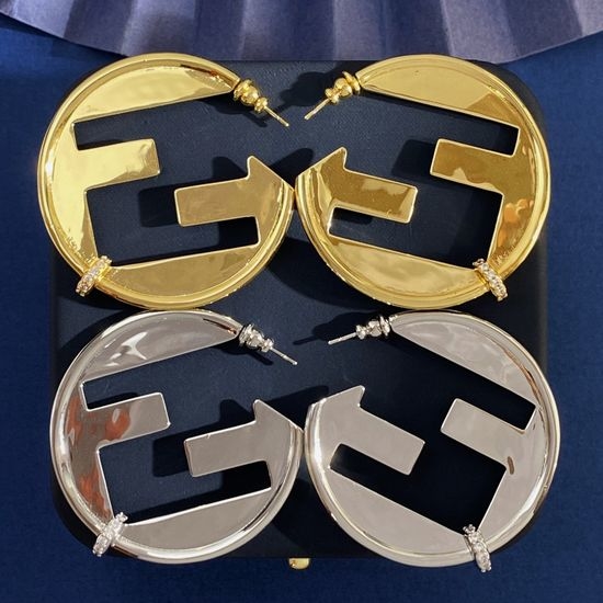 Fendi Geometric Round Rhinestone Stud Earrings