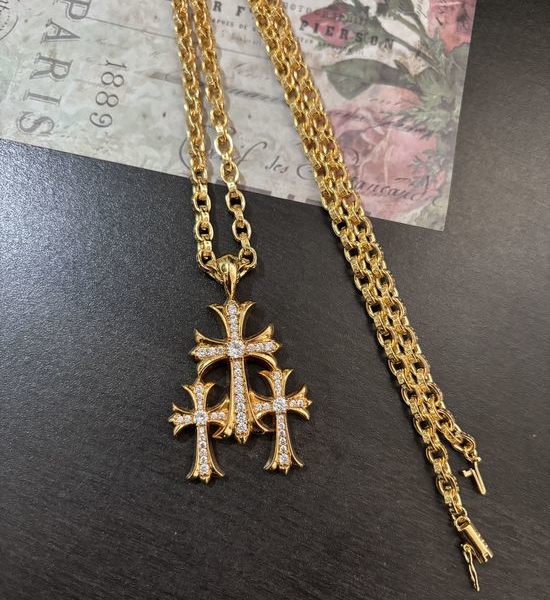 Chrome Hearts Diamond Cross Pendant Necklace