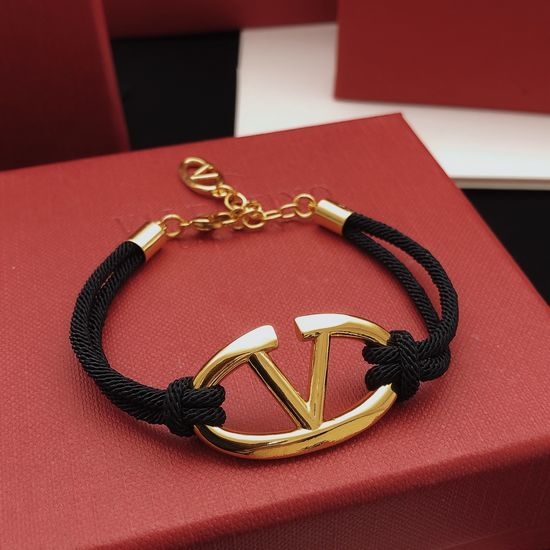 Valentino Black Cord Bracelet Brass Material