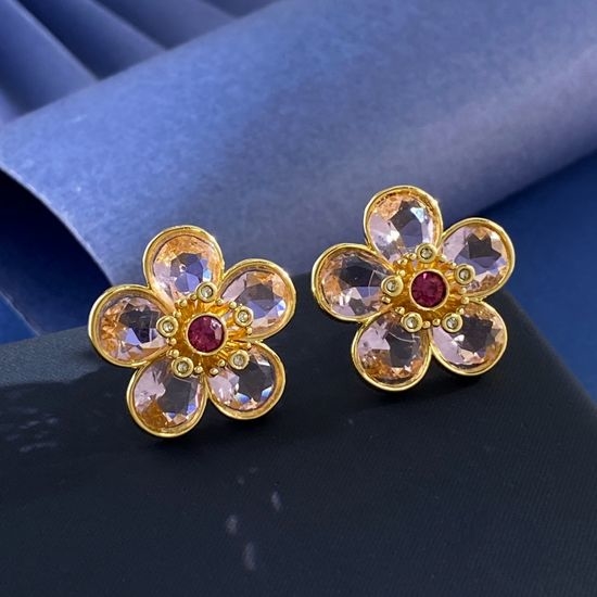 Swarovski Pink Flower Cubic Zirconia Stud Earrings