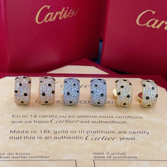 Cartier Leopard Pattern Three Tone Stud Earrings