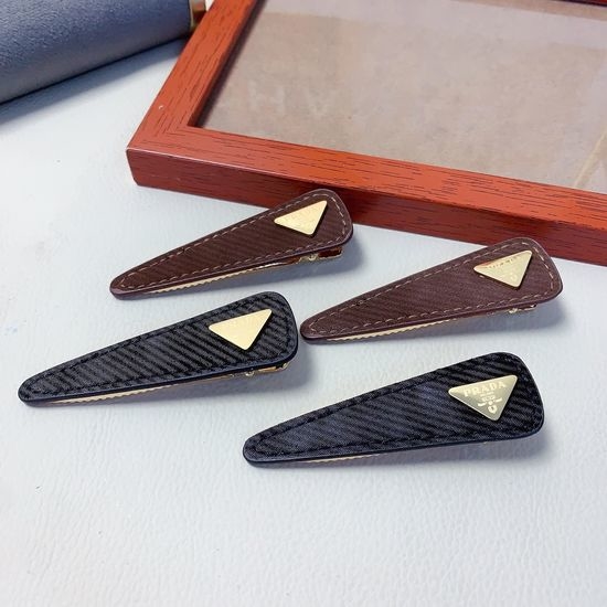 Prada Titanium Steel Logo Hair Side Clips Pair