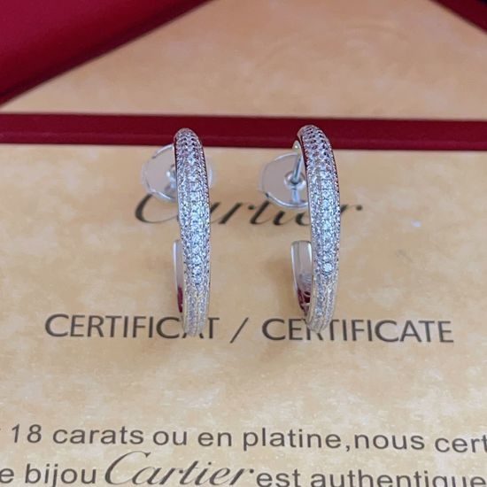 Cartier Silver Diamond Round Hoop Earrings