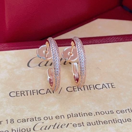 Cartier Round Rhinestone Rose Gold Hoop Earrings