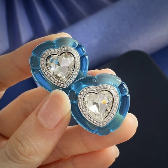Swarovski Blue Heart Crystal Clip On Earrings