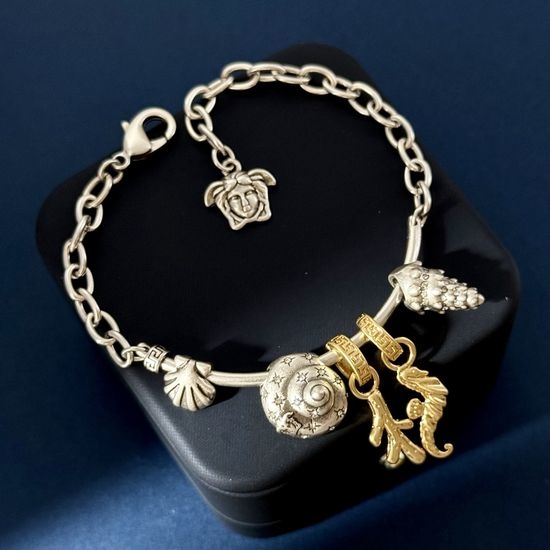 Versace Shell Pendant Adjustable Beaded Bracelet