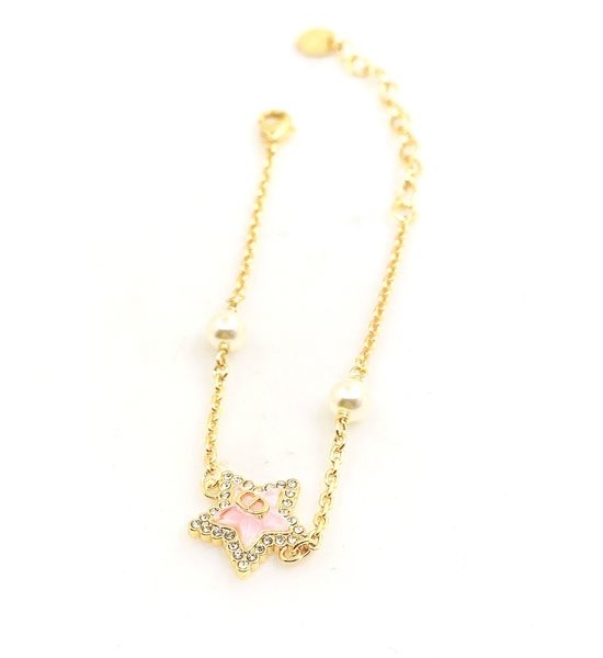 Christian Dior CD Pink Star Brass Chain Bracelet
