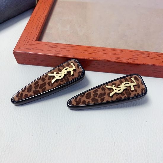 Yves Saint Laurent YSL Leopard Print Logo Hair Clips