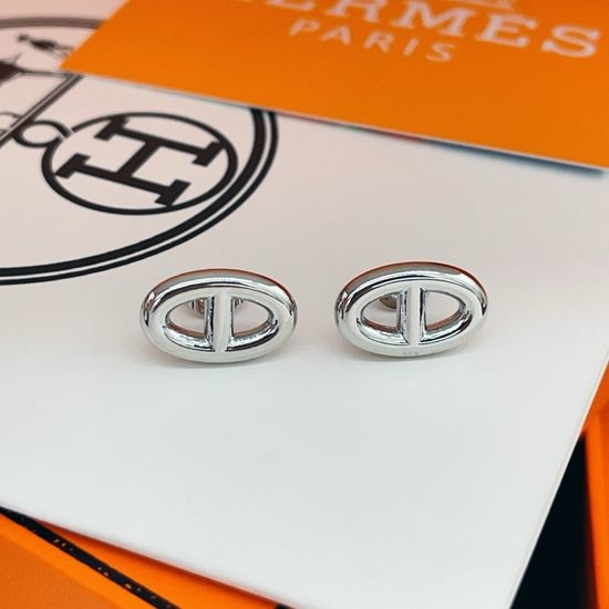 Hermes Polished Silver Pig Nose Stud Earrings