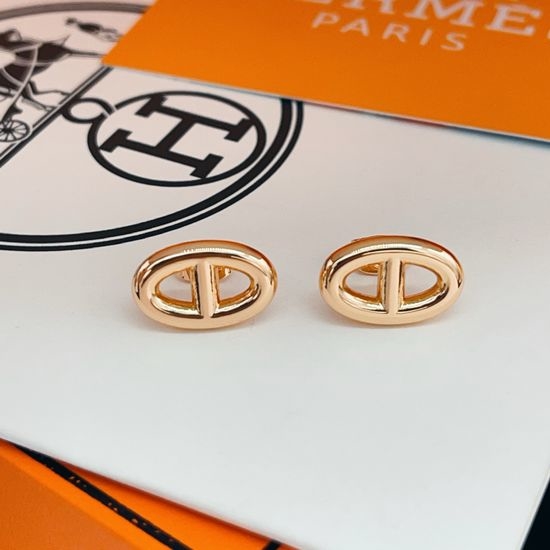 Hermes Rose Gold Smooth Pig Nose Stud Earrings