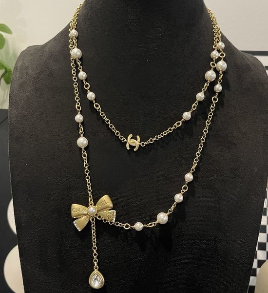 Chanel Pearl Bow Vintage Diamond Necklace