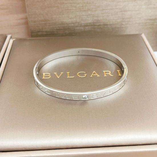 Bvlgari Silver Single Diamond Letter Bangle