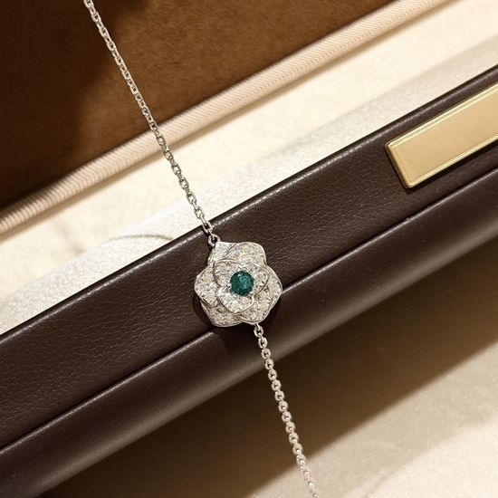 Chanel Camellia Emerald Bracelet Cubic Zirconia Inlaid