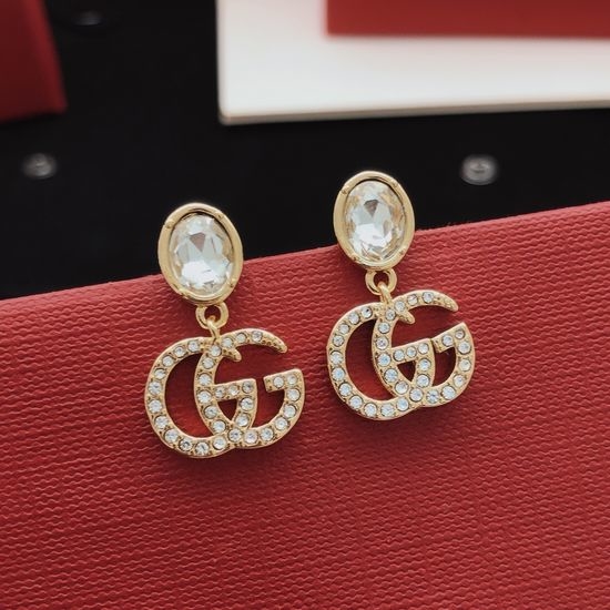 Gucci Oval Crystal Brass Stud Earrings