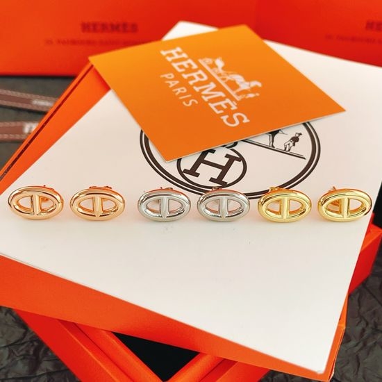 Hermes Polished Brass Stud Earrings