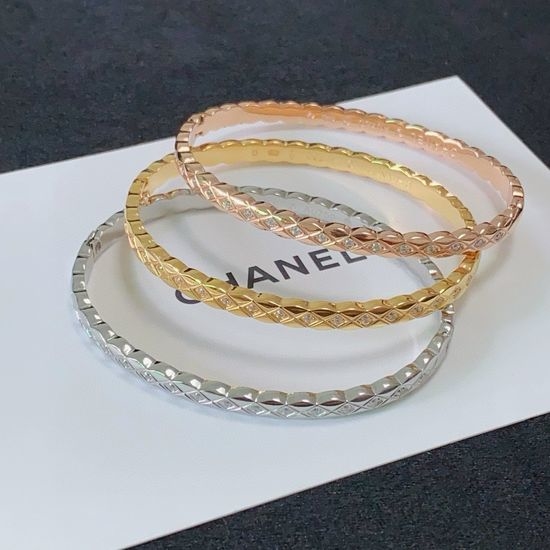 Chanel Quilted Slim Bangle Paved With Sparkling Diamonds