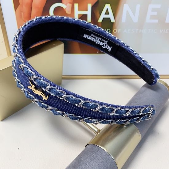 Yves Saint Laurent YSL Denim Chain Hair Hoop Fashion Accessory