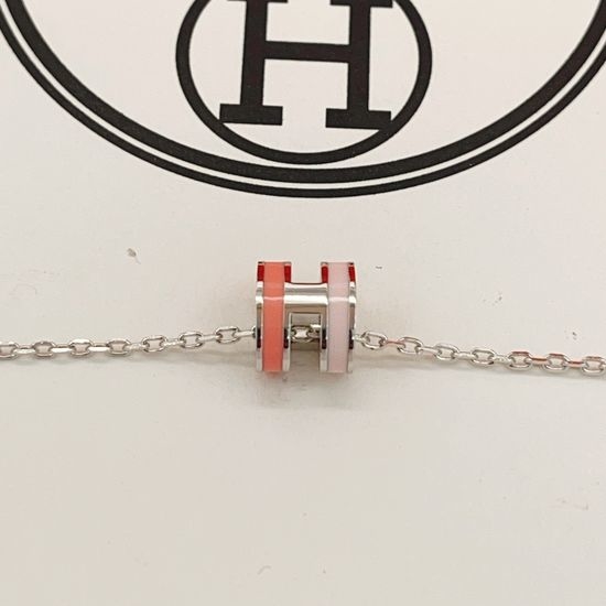Hermes Silver Pink White Mini Necklace