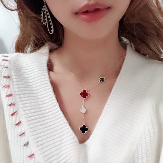 Van Cleef & Arpels VCA Clover Natural Stone Gold Plated Necklace