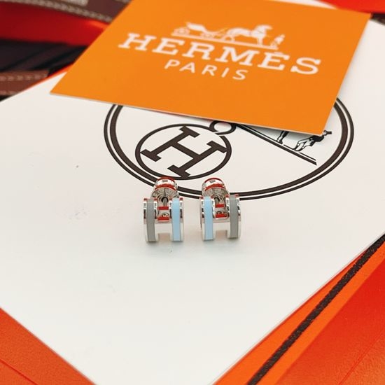 Hermes Gray Blue Classic Stylish Stud Earrings