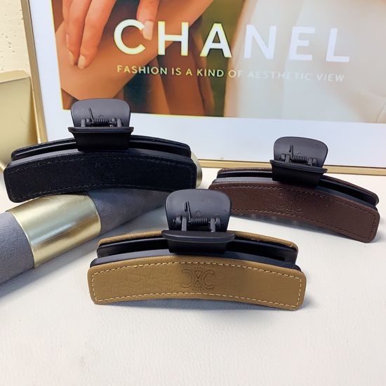 Celine Embossed Leather Hair Claw Classic Accessory