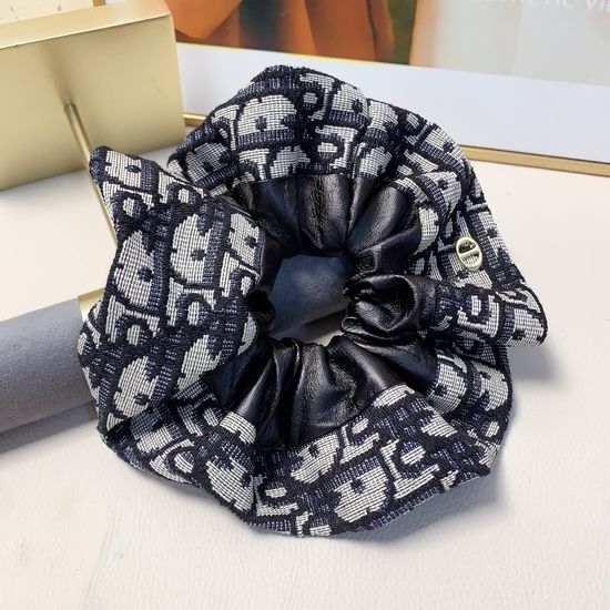 Christian Dior CD Monogram Stitched Leather Hair Scrunchie
