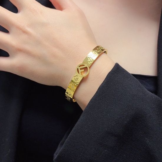 Fendi Hollow Out Letter Bangle Two Tone Finish