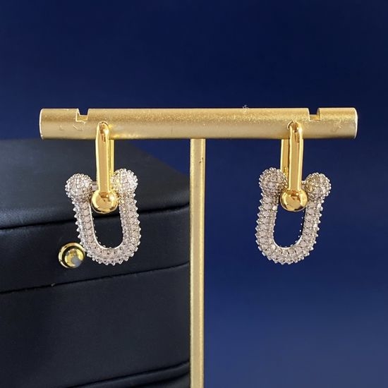 Tiffany & Co. Gold Silver Diamond U Shape Hoop Earrings