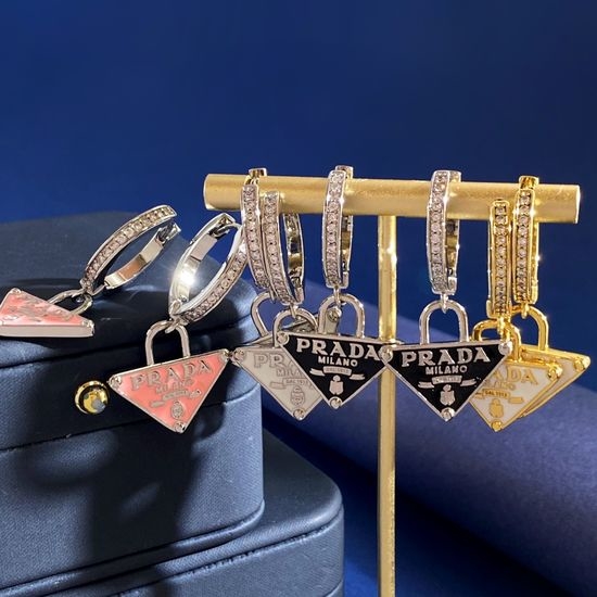 Prada Half Circle Diamond Inlaid Circular Triangle Earrings