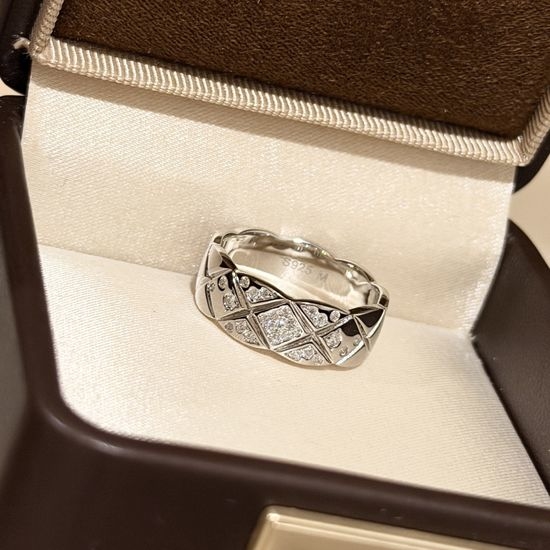 Chanel Quilted Half Diamond Silver Ring