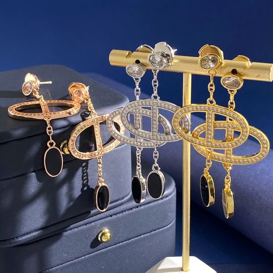 Hermes Oval Zircon Drop Earrings