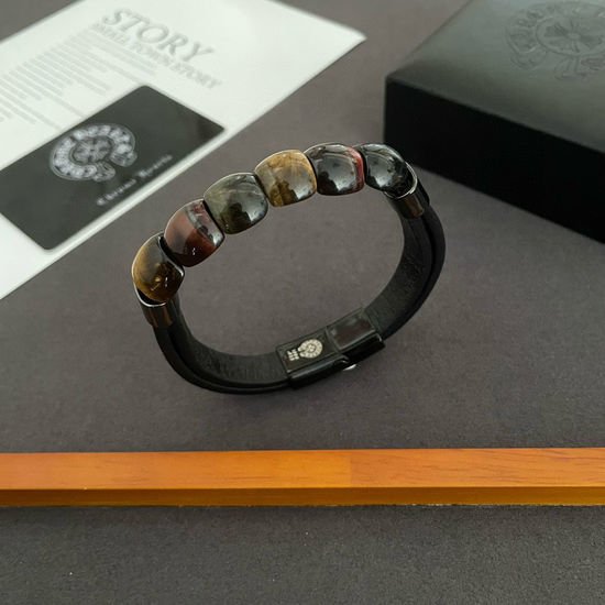Chrome Hearts Tiger s Eye Leather Bracelet Celebrity Style