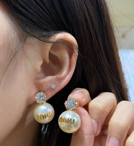 Miu Miu Pearl Diamond Encrusted Earrings