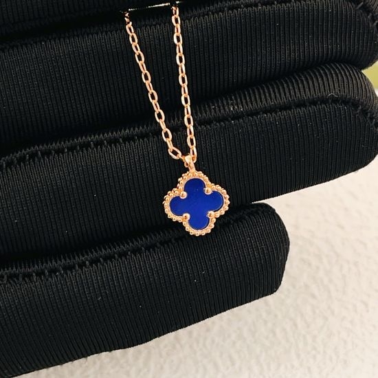 Van Cleef & Arpels VCA Rose Gold Mini Blue Mother of Pearl Necklace